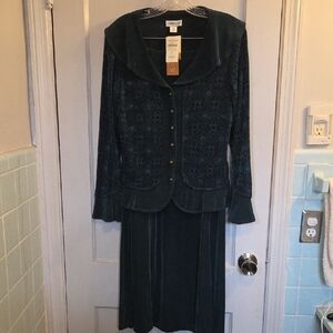 Coldwater Creek Teal Travel Knit Skirt Set M